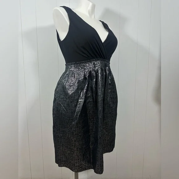 Max and Cleo black Silver Sleeveless V Neck Party Dress Sz 14 Cocktail - Picture 4 of 12